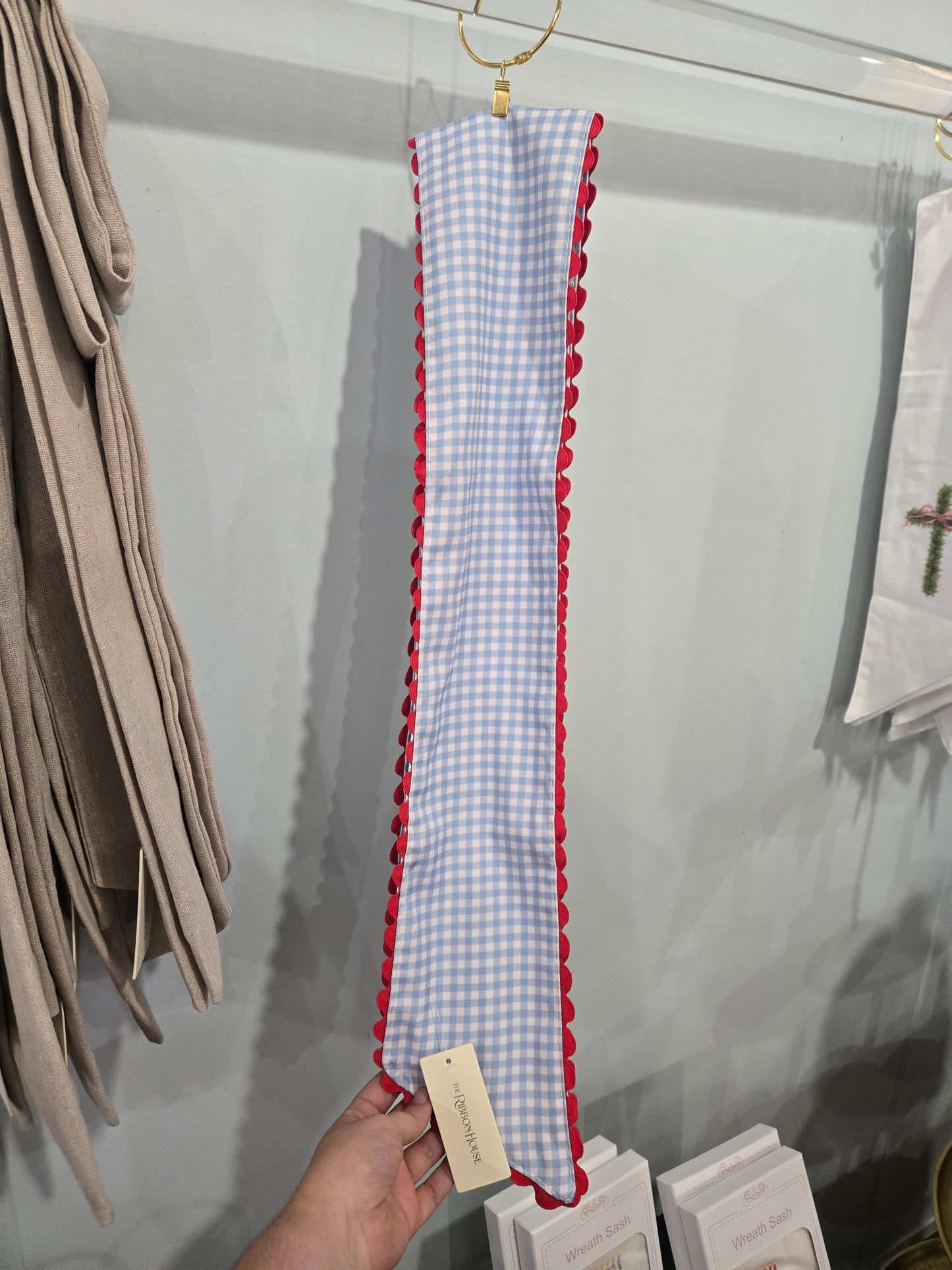 Custom Gingham Sash with Red Trim