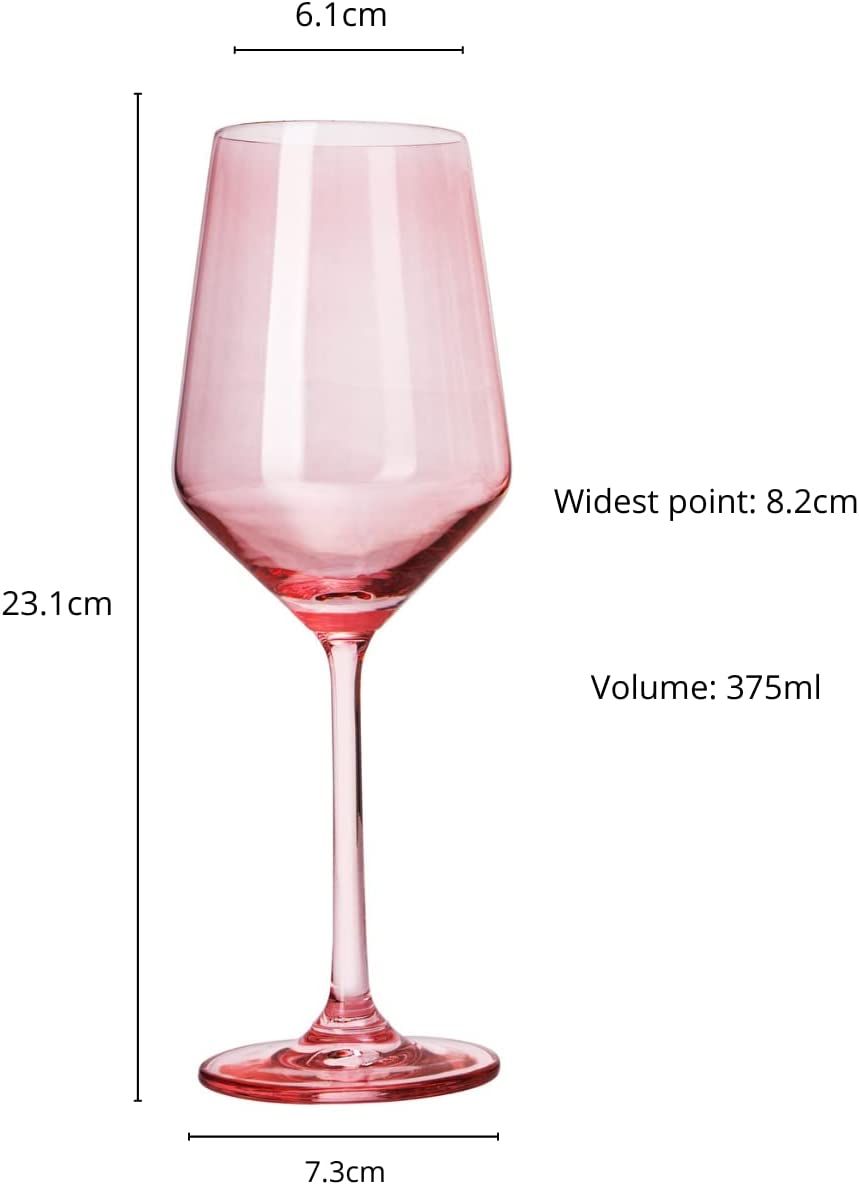 Rose Pink Wine Glasses Set of 6 (12 oz) Italian Style