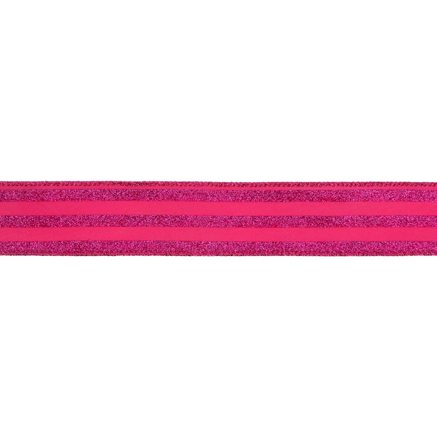 1 1/2" Wired Ribbon | Hot Pink Glittered Pinstripes on Hot Pink | 10 Yard Roll
