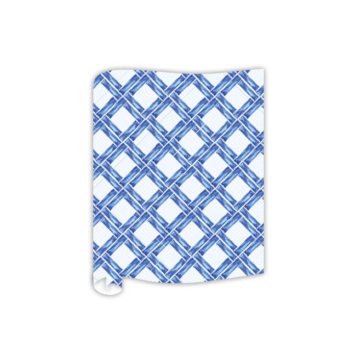 Hand Painted Interlocking Blue Bamboo Table Runner