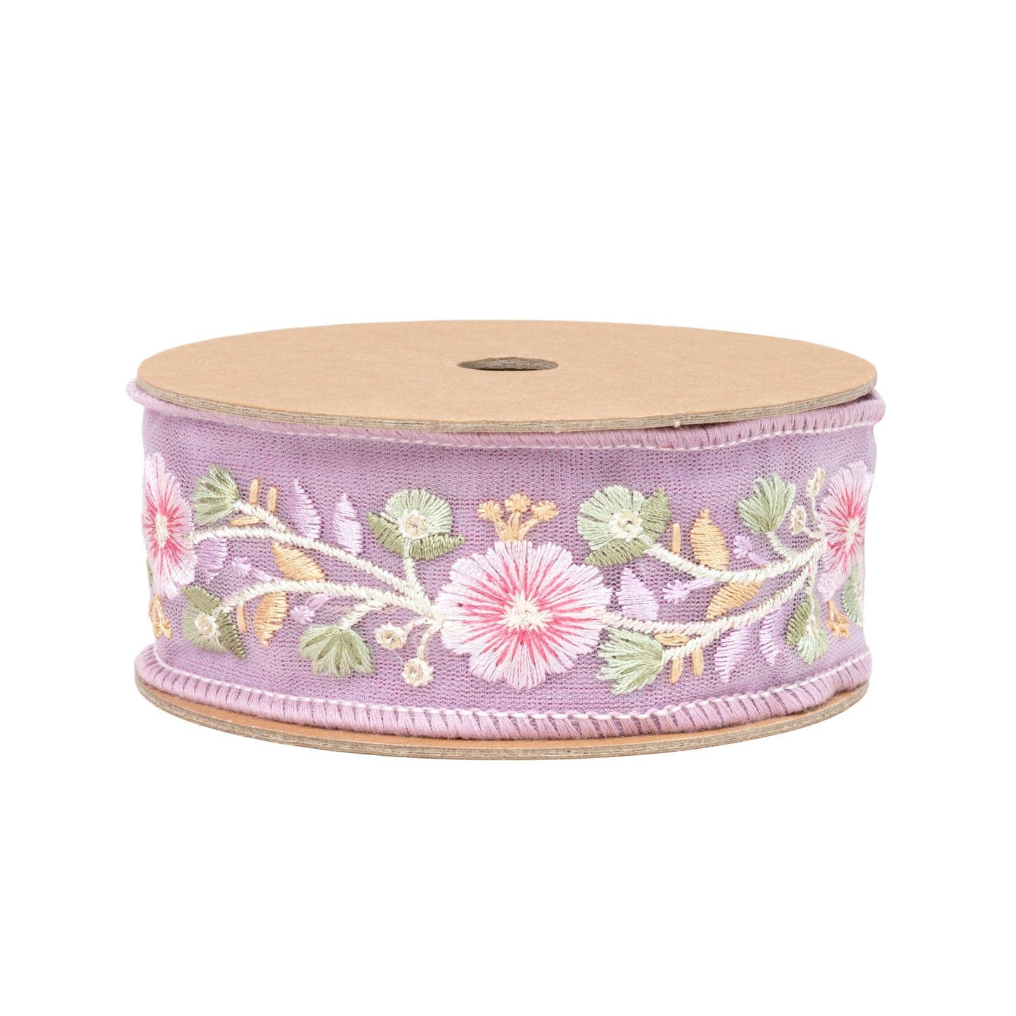 1 1/2" Wired Dupioni Ribbon | Lavender Flower Trim | 5 Yard Roll