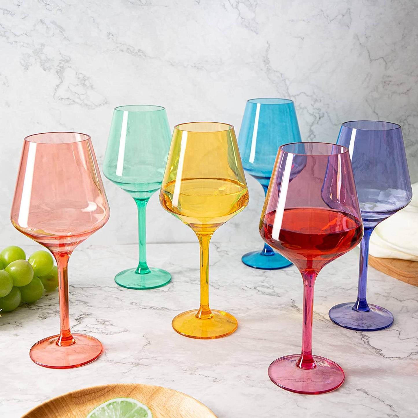 Unbreakable Colored Stemmed Acrylic Wine Glasses Set of 6