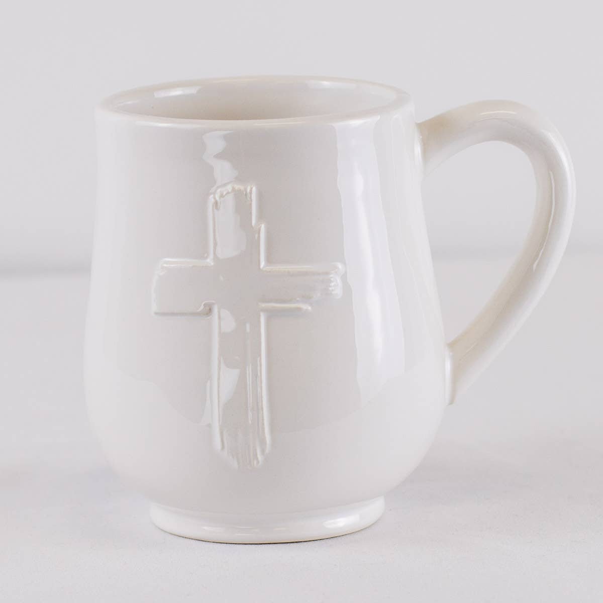 Cross Embossed Coffee Mug - White 18oz
