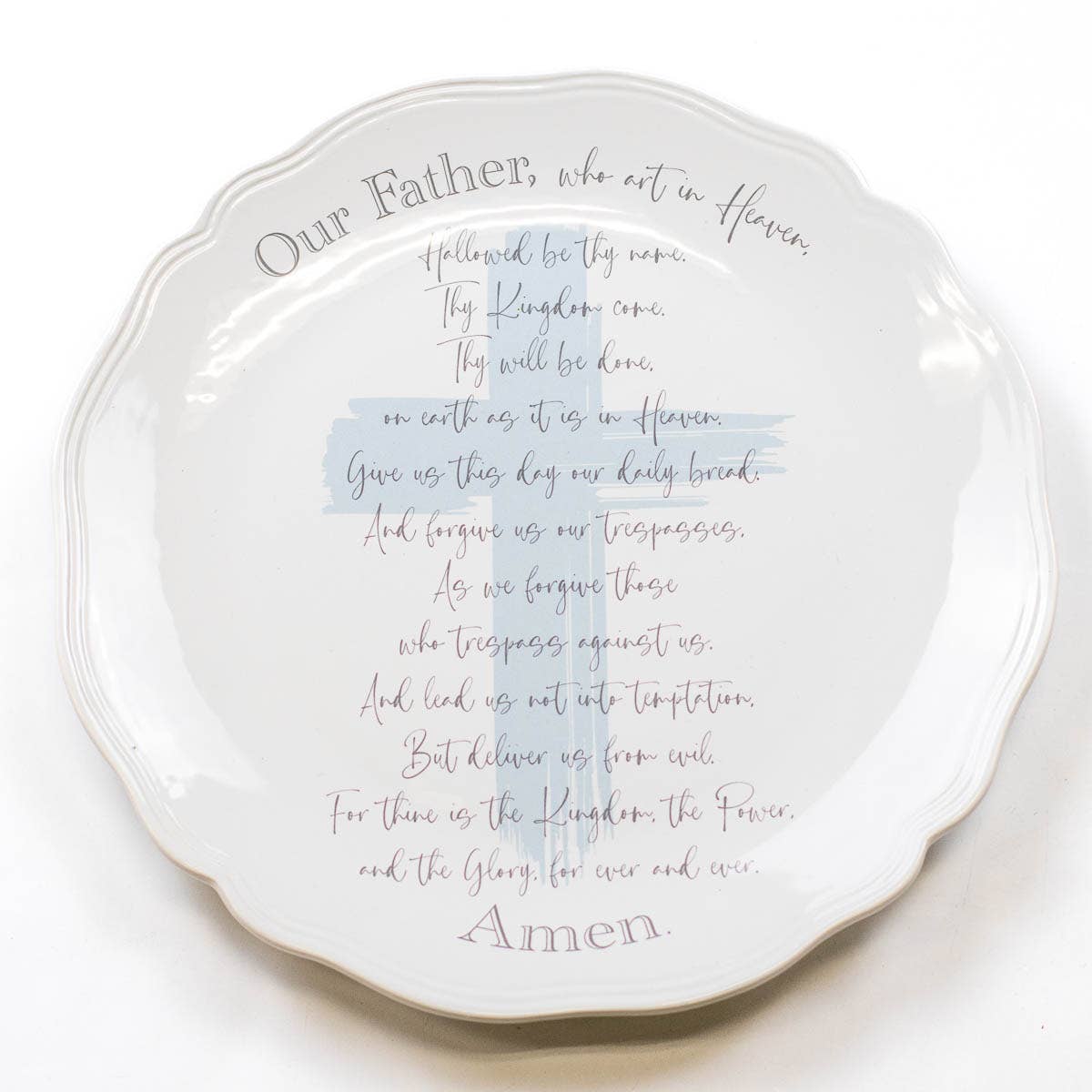 Lords Prayer Round Platter White/Ice/Gray 11.5"