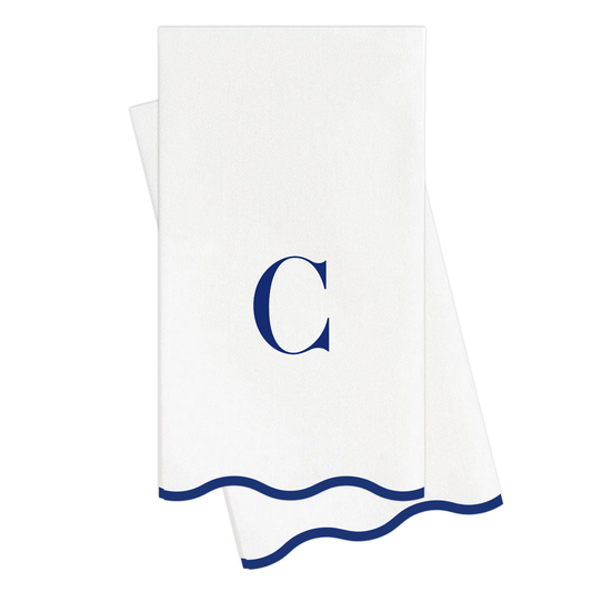 Letter “C” Initials Monogram Paper Napkins - Blue and White Scalloped