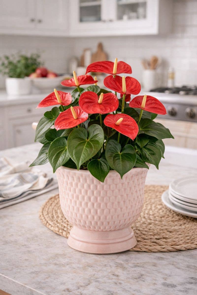 Pink Textured Pedestal Planter — Diamond Pattern