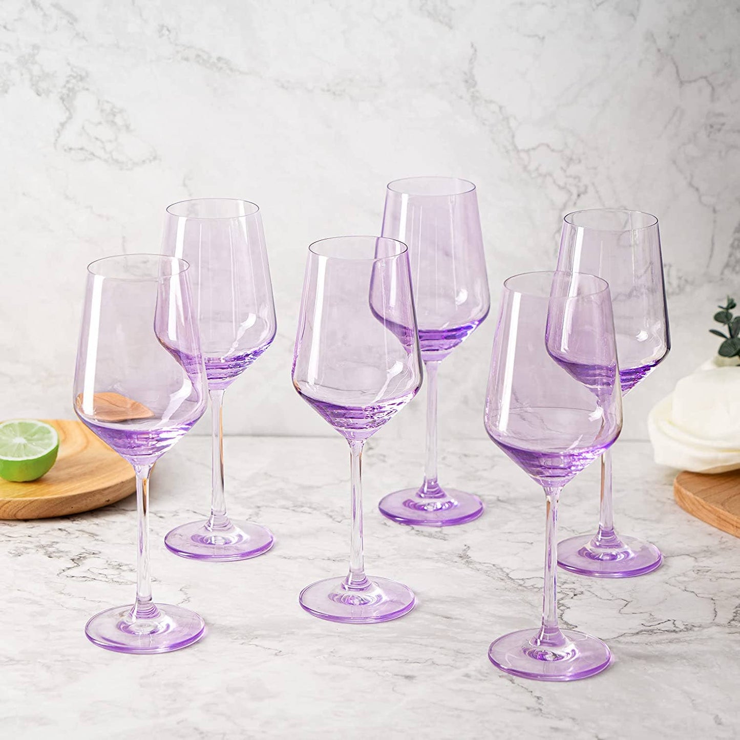 Set of 6 Lavender Purple Colored Wine Glasses - 12oz Glass