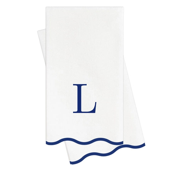 Letter “L” Initials Monogram Paper Napkins - Blue and White Scalloped