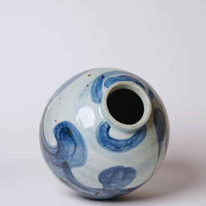 Blue and White Clouds Rustic Porcelain Globe Vase