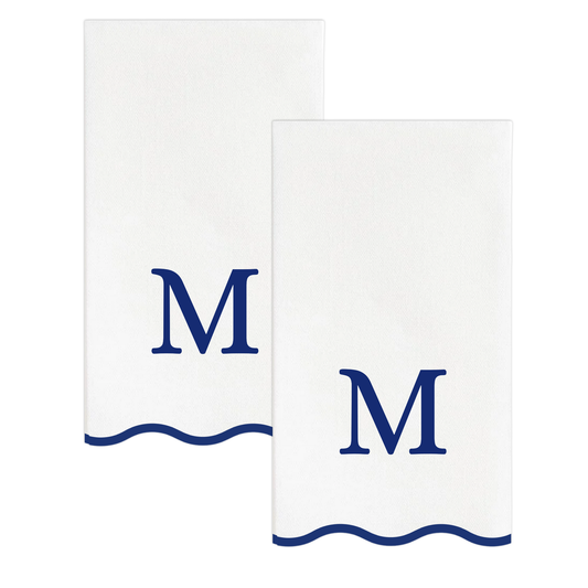 Letter “M” Initials Monogram Paper Napkins - Blue and White Scalloped