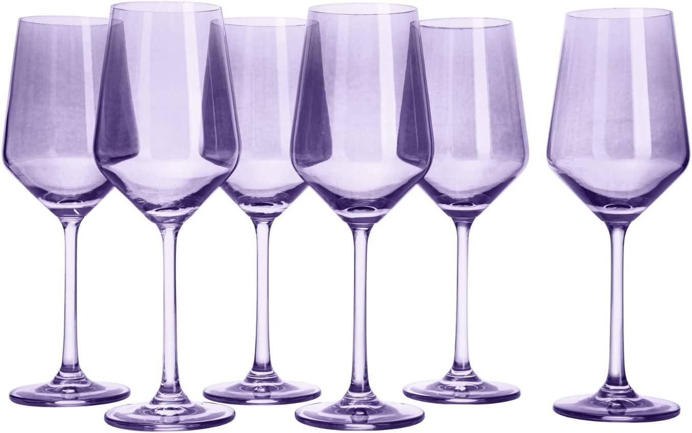 Set of 6 Lavender Purple Colored Wine Glasses - 12oz Glass