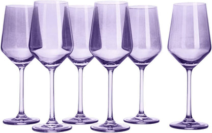 Set of 6 Lavender Purple Colored Wine Glasses - 12oz Glass