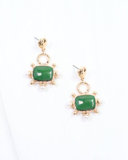 Buena Vista Stone and Pearl Drop Earring Green