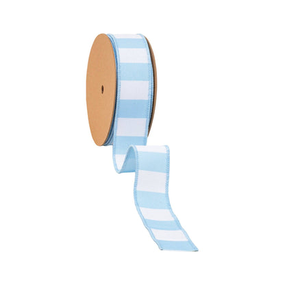 1 1/2" Wired Ribbon | Light Blue Horizontal Stripe w/ Blue Backing| 10 Yard Roll