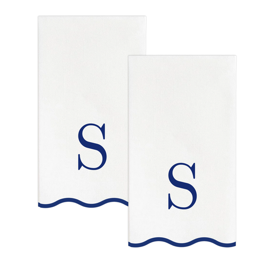 Letter “S” Initials Monogram Paper Napkins - Blue and White Scalloped
