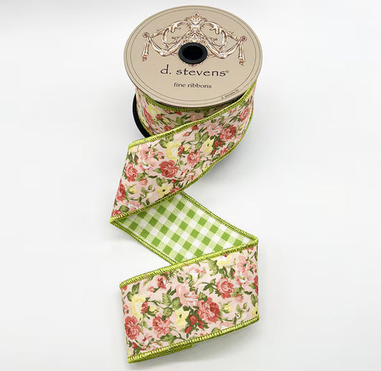 Poplin Floral Green Check Back 2.5"x10yds