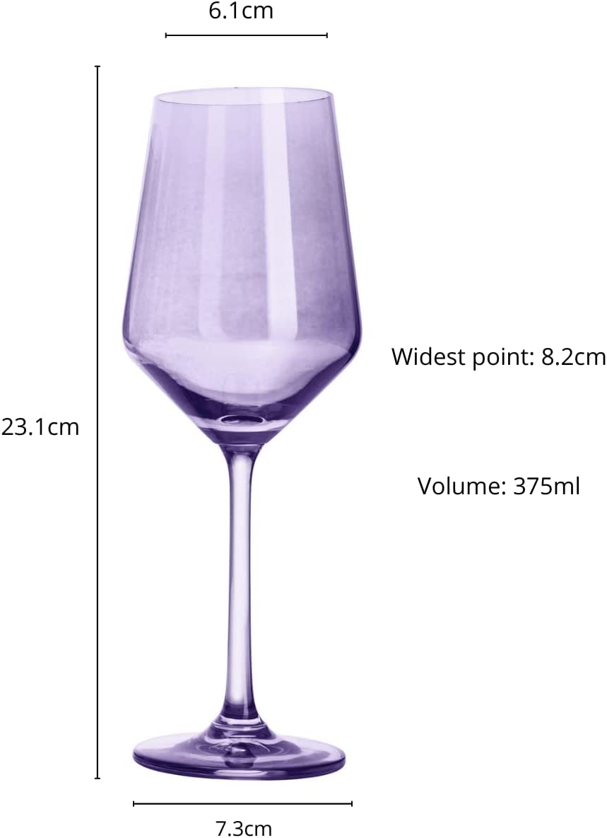 Set of 6 Lavender Purple Colored Wine Glasses - 12oz Glass
