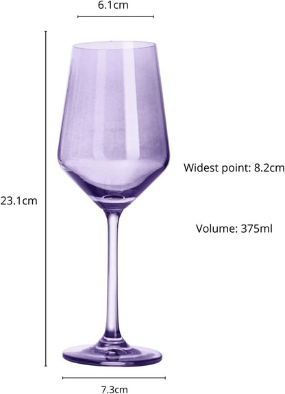 Set of 6 Lavender Purple Colored Wine Glasses - 12oz Glass