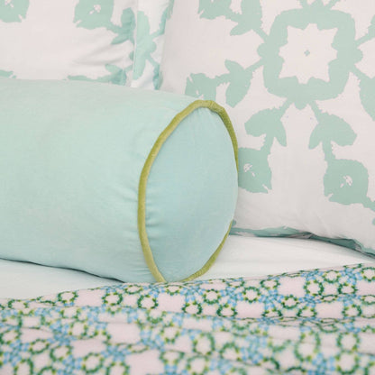 Spa Blue Velvet Bolster Pillow - Laura Park