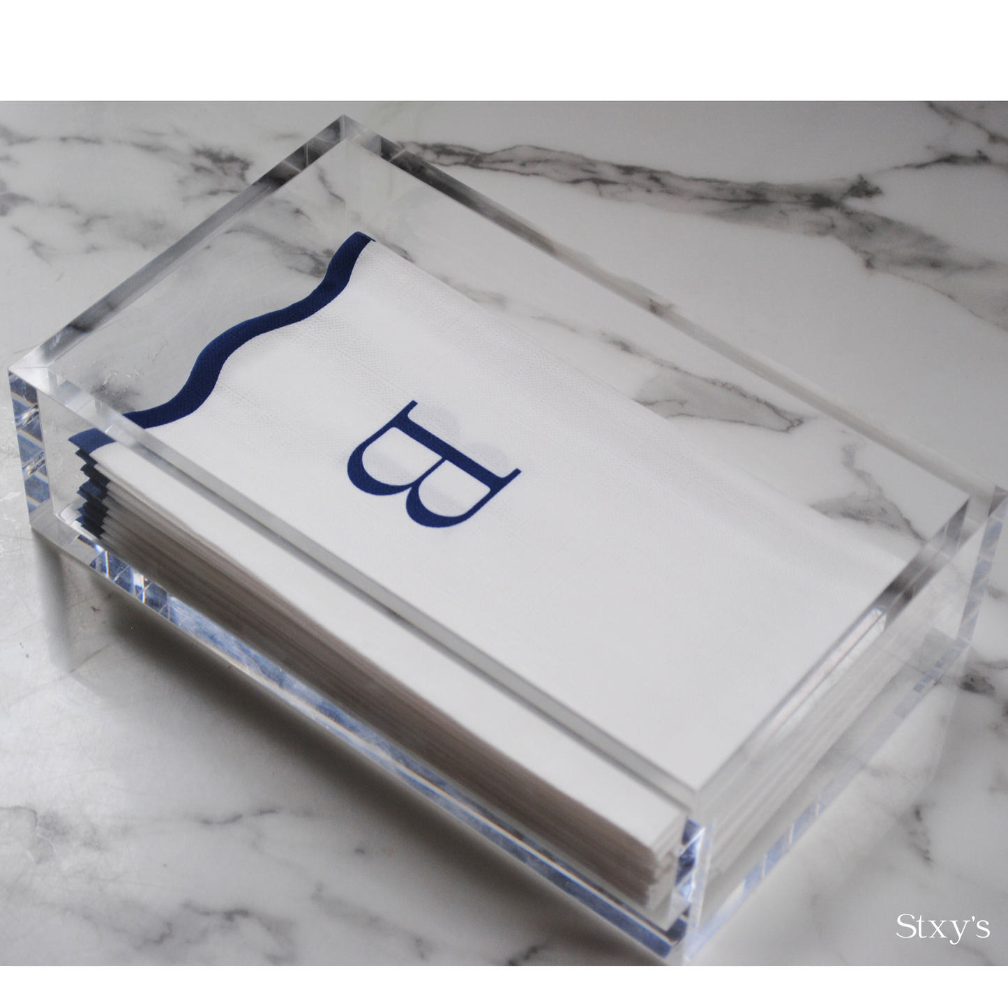 Letter “B” Initials Monogram Paper Napkins - Blue and White Scalloped
