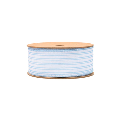 1 1/2" Wired Ribbon | Light Blue Ticking Stripe | 10 Yard Roll