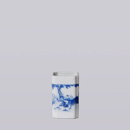 1920s Blue and White Porcelain Tiger Square Vase