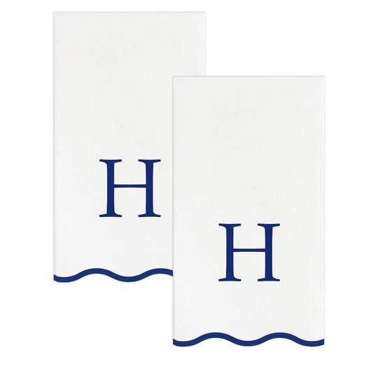 Letter “H” Initials Monogram Paper Napkins - Blue and White Scalloped