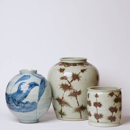 Blue and White Clouds Rustic Porcelain Globe Vase