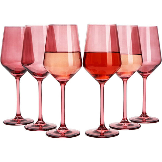 Rose Pink Wine Glasses Set of 6 - 12 oz Italian Style