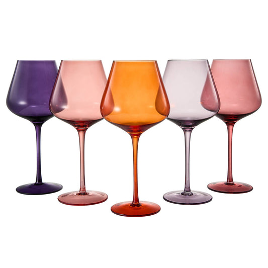 Khen Colored Crystal Wine Glass Set of 5 Large 20 OZ Glasses