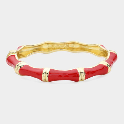 Enamel Bamboo Hinged Bangle Bracelet
