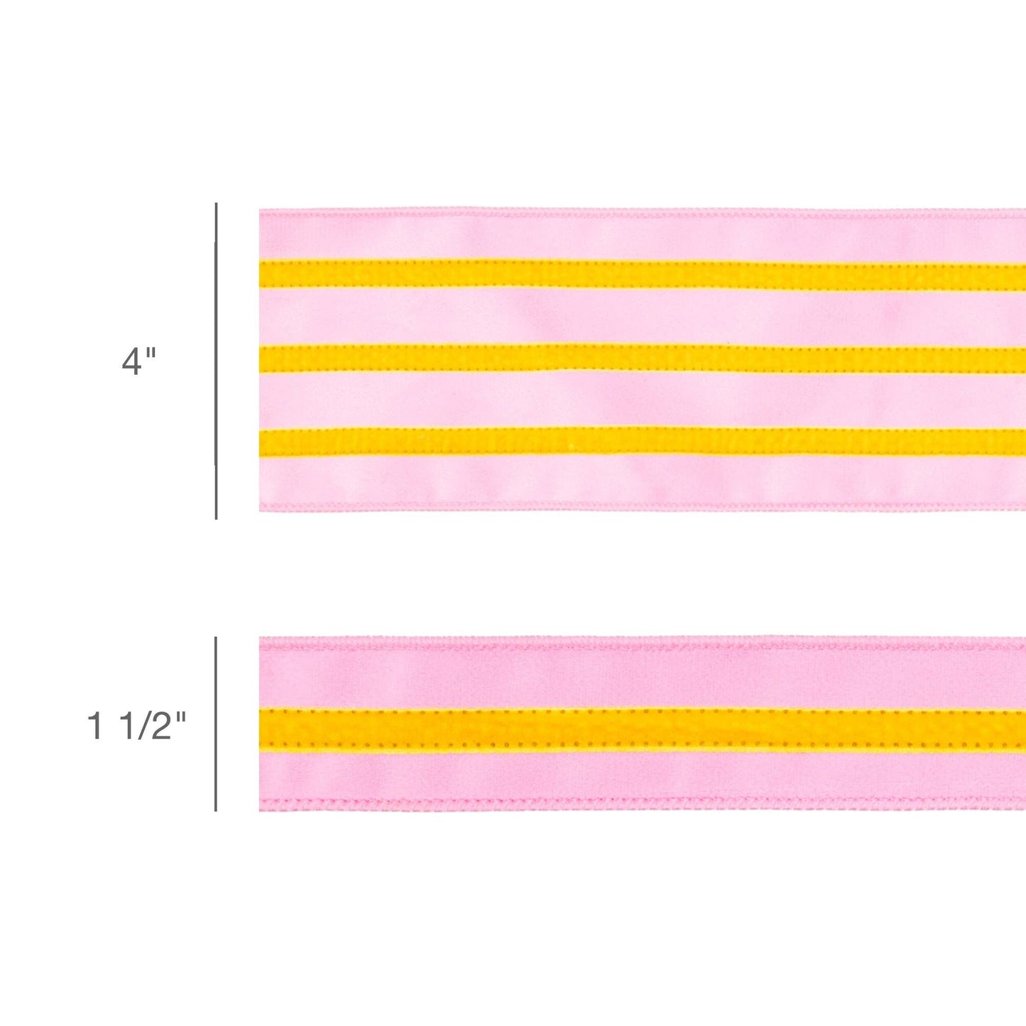 1 1/2" Wired Velvet Ribbon w/ Trim | Pink w/ Yellow Trim | 10 Yard Roll