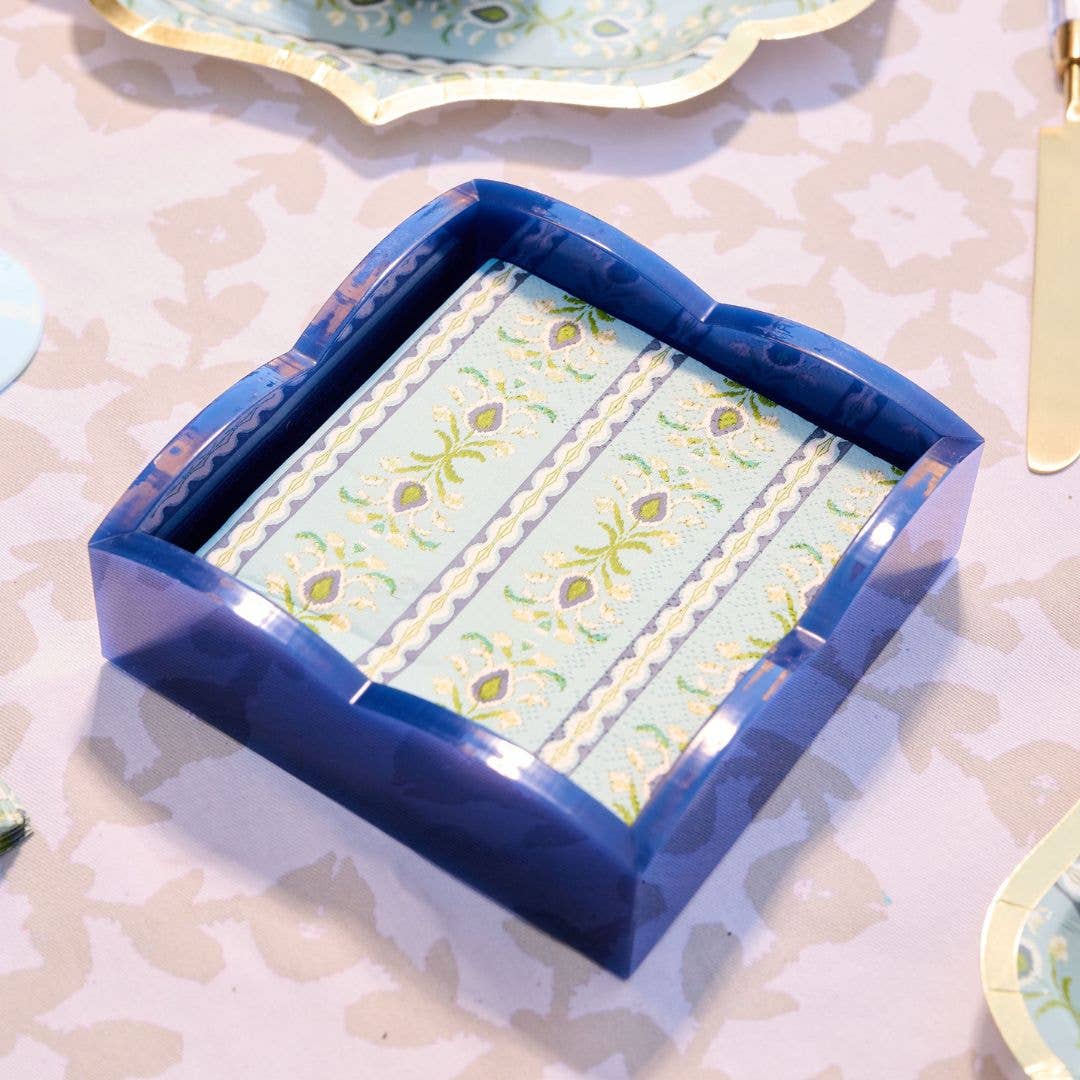 Navy Palm Acrylic Scalloped Cocktail Napkin Holders  - Laura Park