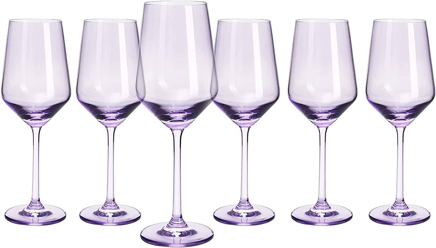 Set of 6 Lavender Purple Colored Wine Glasses - 12oz Glass