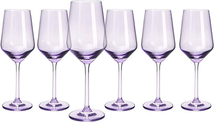 Set of 6 Lavender Purple Colored Wine Glasses - 12oz Glass