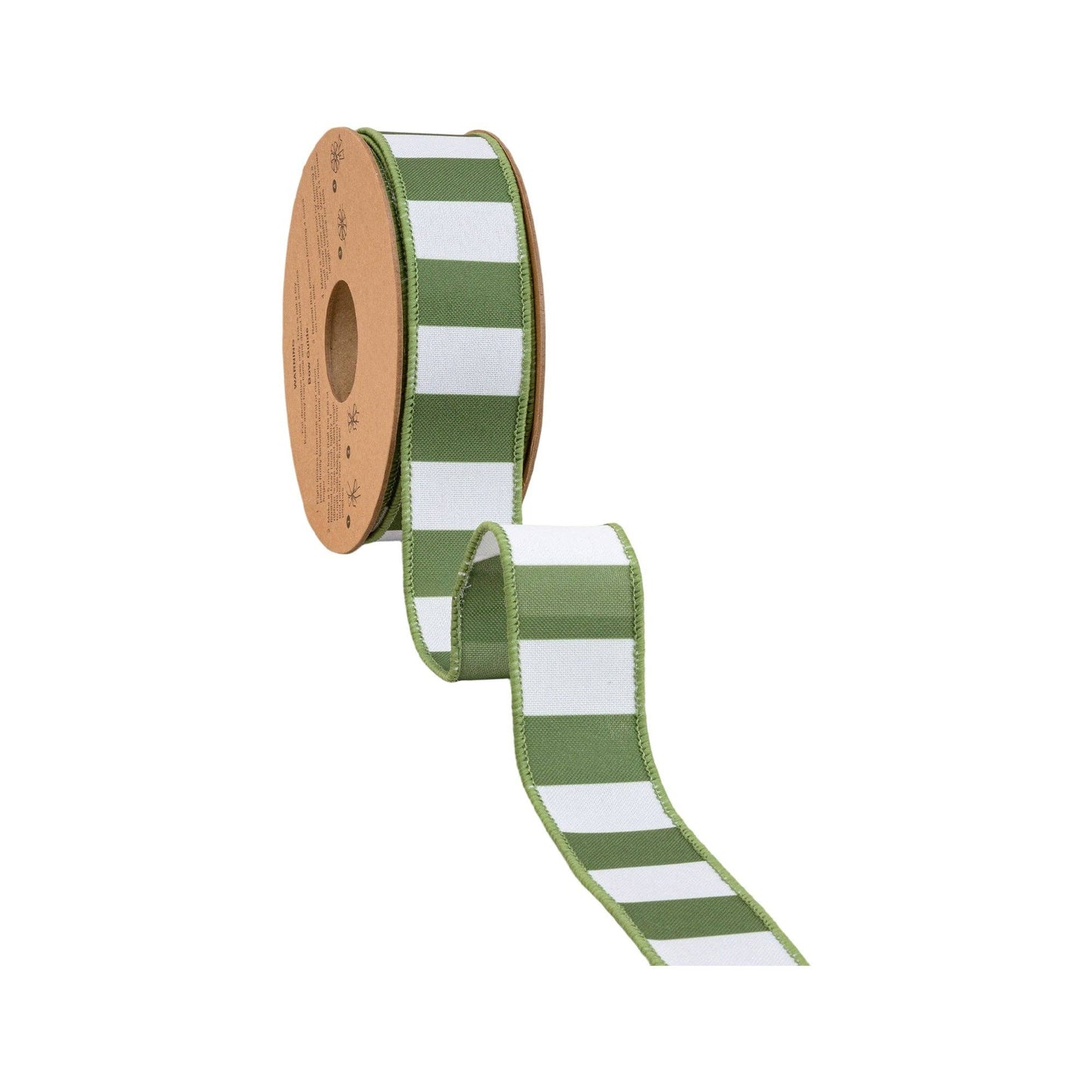 1 1/2" Wired Ribbon | Green Horizontal Stripe w/ Green Backing| 10 Yard Roll