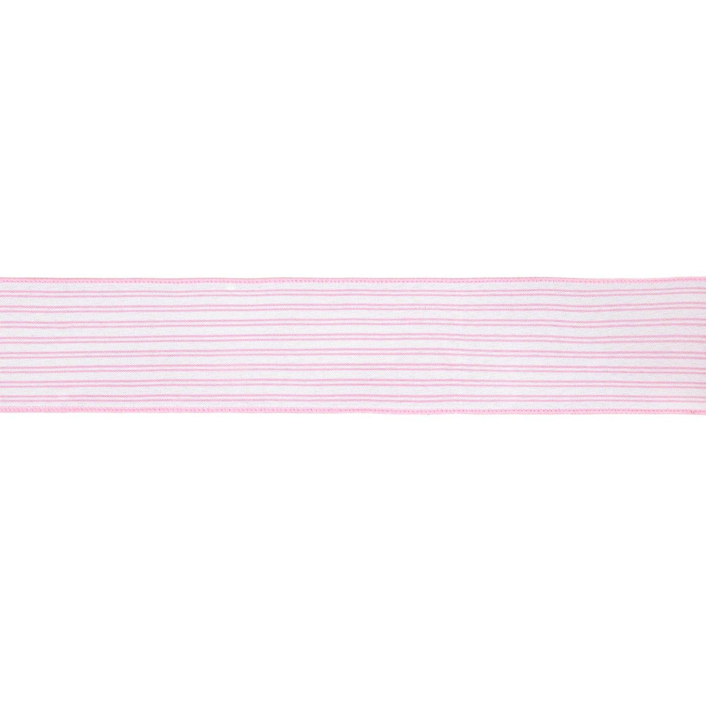 2 1/2" Wired Ribbon | Pink Ticking Stripe | 10 Yard Roll