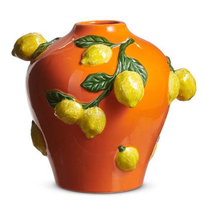 9.5" Orange Tall Vase with Lemons