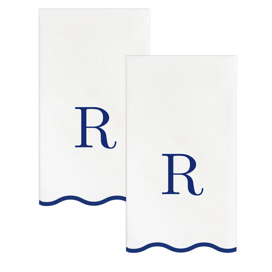 Letter “R” Initials Monogram Paper Napkins - Blue and White Scalloped