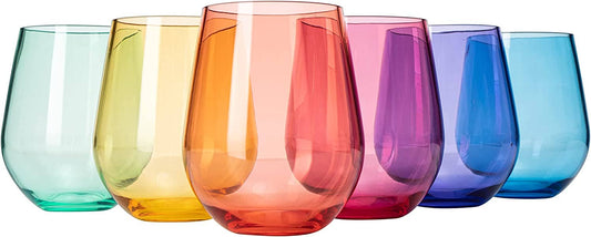 6 Unbreakable Colored Stemless Wine Glasses Acrylic Plastic