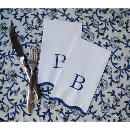 Letter “B” Initials Monogram Paper Napkins - Blue and White Scalloped