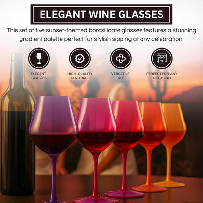 Southwest Sunset Large Colored Wine Glass| Set of 5 | 20 oz