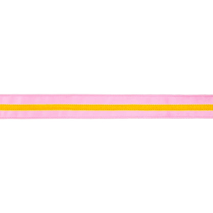 1 1/2" Wired Velvet Ribbon w/ Trim | Pink w/ Yellow Trim | 10 Yard Roll