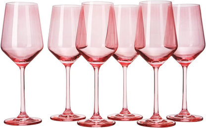 Rose Pink Wine Glasses Set of 6 (12 oz) Italian Style