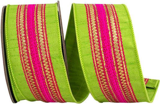 Regal Stripe Fuchsia Trimming Dupioni Deluxe Wired Edge