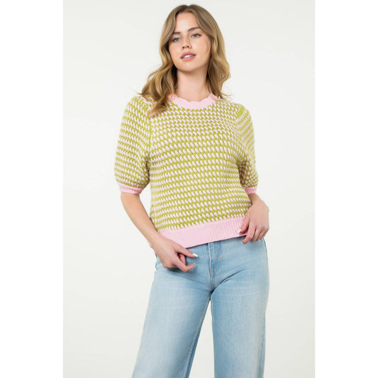 Textured Puff Sleeve Knit Top