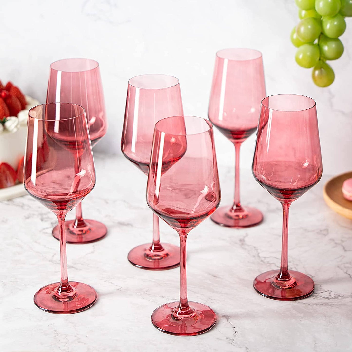 Rose Pink Wine Glasses Set of 6 (12 oz) Italian Style