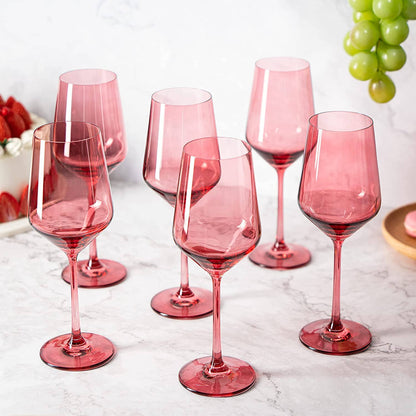 Rose Pink Wine Glasses Set of 6 (12 oz) Italian Style