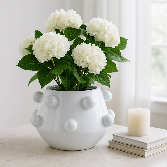 Decorative Planter - White Ceramic Tapered Bubble, 10 in.
