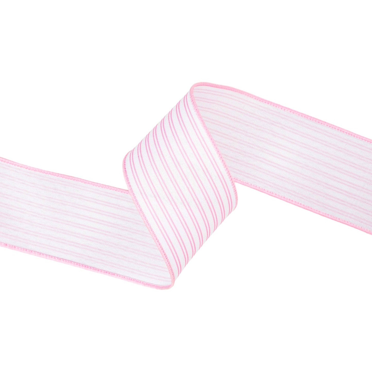 2 1/2" Wired Ribbon | Pink Ticking Stripe | 10 Yard Roll